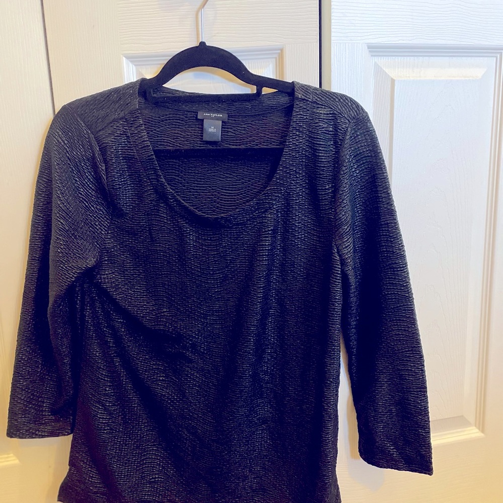 Ann Taylor Textured Scoopneck Black Top